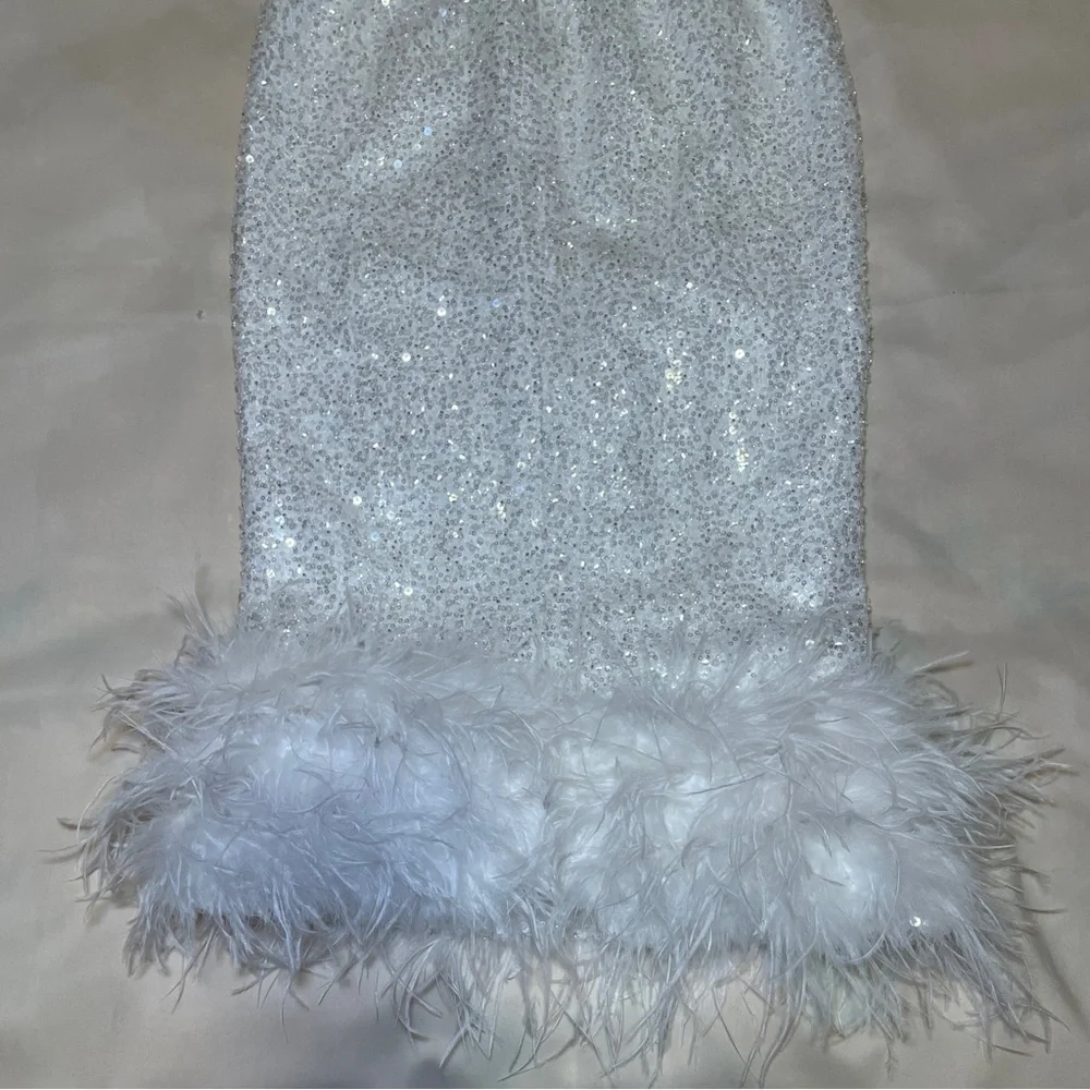 NEW! Nadine Merabi- White Katie Dress Midi Strapless Sequin Size Small NO BELT - Picture 9 of 10